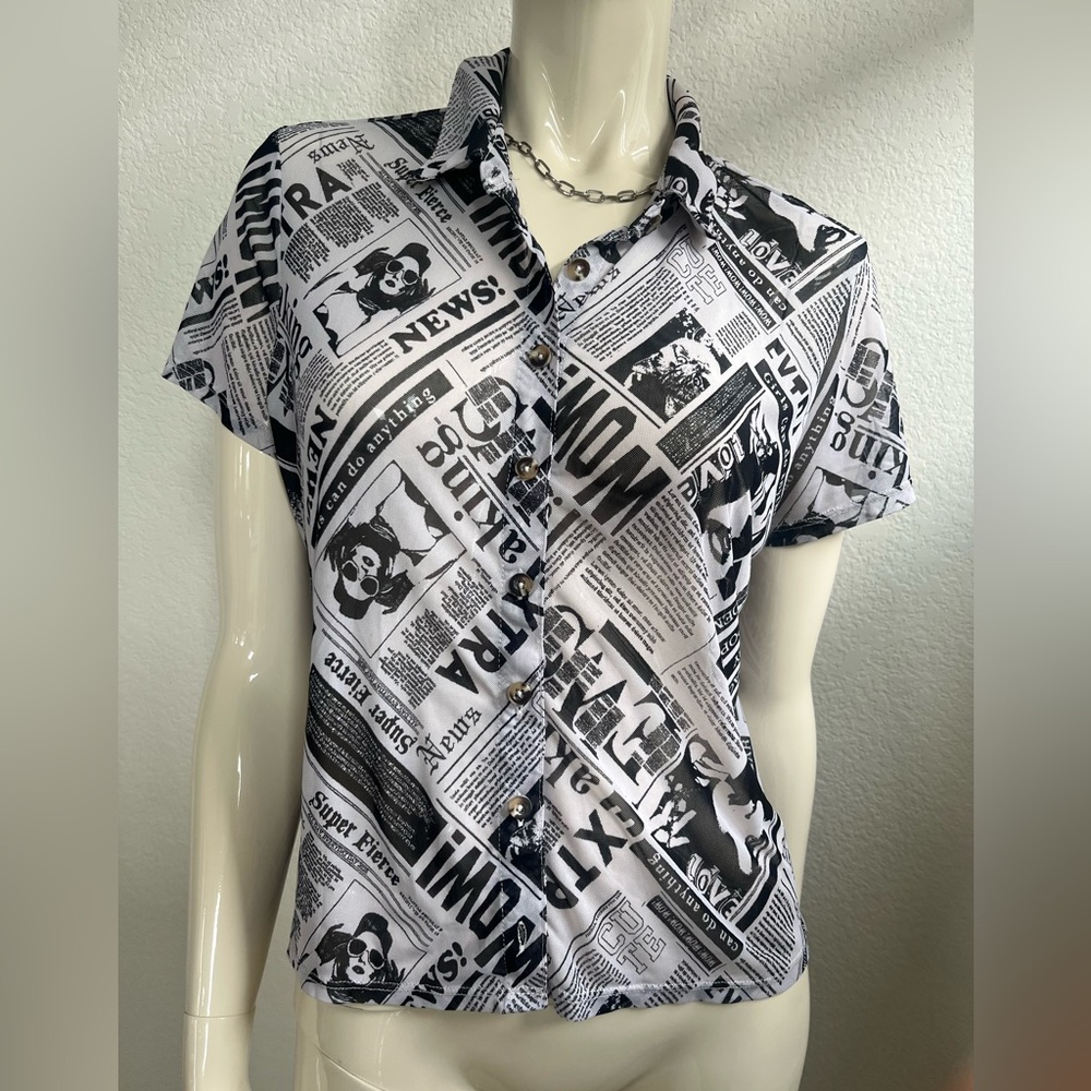 No Boundaries Black and White Casual Button Down Shirt